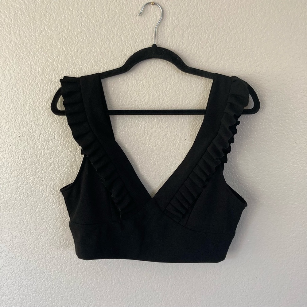 Black Ruffle Tank Crop Top